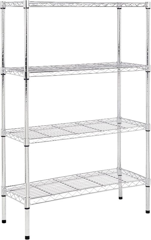 Photo 1 of Amazon Basics 4-Shelf Adjustable, Heavy Duty Storage Shelving Unit (350 lbs loading capacity per shelf), Steel Organizer Wire Rack, Chrome (36L x 14W x 54H)
