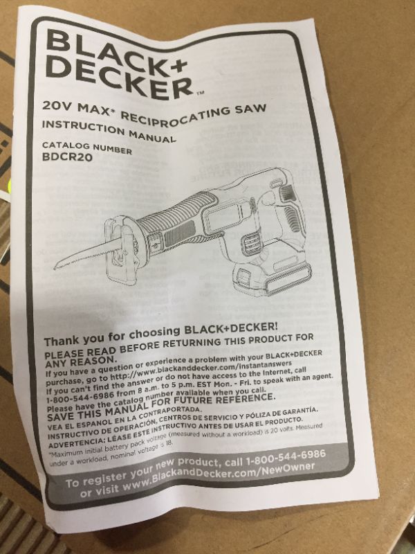 Photo 4 of BLACK+DECKER 20-Volt MAX Cordless Reciprocating Saw with 1.5 Ahr Battery and Charger
