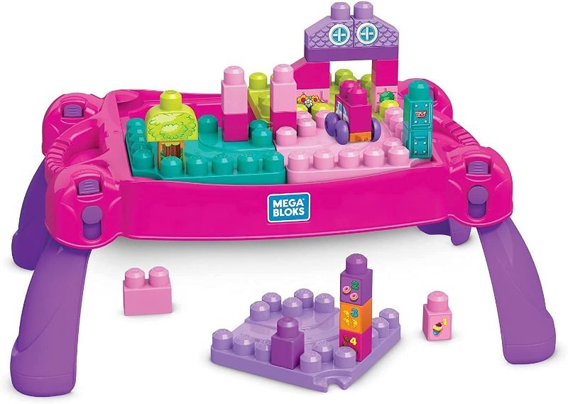 Photo 1 of Mega Bloks Build 'n Learn Table, 30 pieces, portable table, ideal for ages 1 and up , Pink
