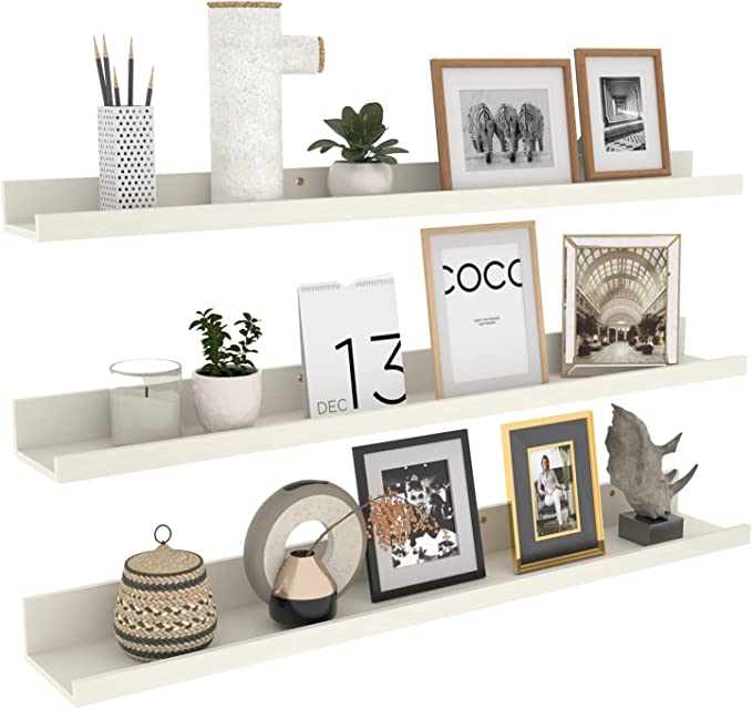 Photo 1 of Annecy Floating Shelves Wall Mounted Set of 3, 16 Inch Washed White Solid Wood Shelves for Wall
