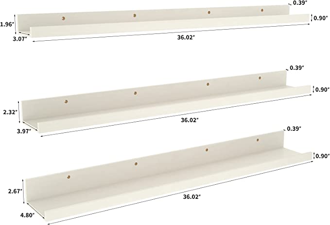 Photo 2 of Annecy Floating Shelves Wall Mounted Set of 3, 16 Inch Washed White Solid Wood Shelves for Wall
