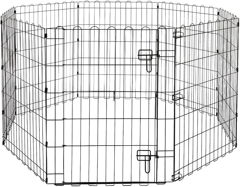 Photo 1 of Amazon Basics Foldable Metal Pet Dog Exercise Fence Pen With Door Gate - 60 x 60 x 30 Inches, Black
