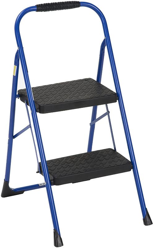 Photo 1 of Blue Three Big Folding Step Stool with Rubber Hand Grip
