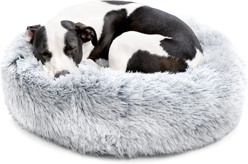 Photo 1 of BarkBox Dog Bed, 2-in-1 Memory Foam Donut Cuddler Dog and Cat Bed, Calming Orthopedic Joint Relief Fur Crate Lounger for Pets, Machine Washable + Removable Cover, Waterproof Lining, Includes Toy
