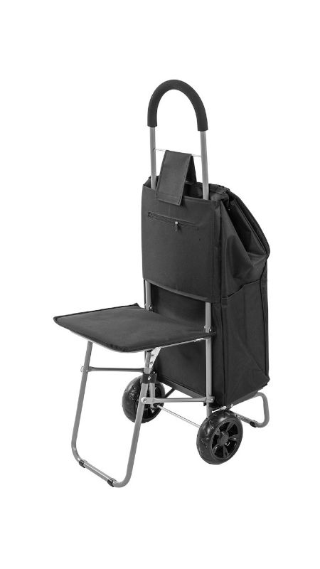Photo 1 of Dbest Products Trolley Dolly with Seat Black Shopping Grocery Foldable Cart
