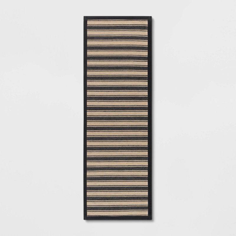 Photo 1 of 60" X 20" Vintage Striped Kitchen Runner Rug Black/Brown - Threshold™
