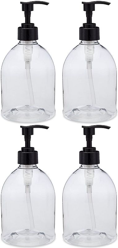 Photo 1 of (4 Pack with Patented Screw-On Funnel) Earth's Essentials Versatile 16 Ounce PET Plastic Refillable Designer Pump Bottles. Excellent Liquid Hand Soap, Lotion, Shampoo and Massage Oil Dispensers
