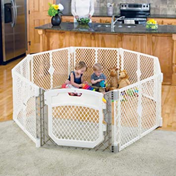 Photo 1 of Toddleroo by North States Superyard Ultimate 8 Panel Baby Play Yard, Made in USA: Safe Play Area, Indoors/Outdoors. Carrying Strap for Travel. Freestanding. 34.4 sq ft Enclosure (26" Tall, Ivory)
