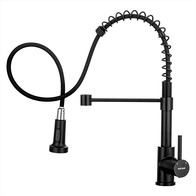 Photo 1 of Faucet for Kitchen Sink, WEWE Kitchen Faucet Black Stainless Steel Commercial Spring Kitchen Faucet with Pull Down Sprayer, One Hole or 3 Hole Kitchen Faucet for RV Outdoor Farmhouse Camper Bar Sinks
