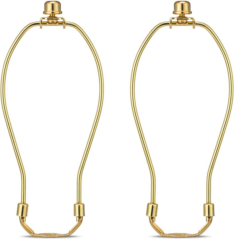 Photo 1 of 8 Inch Detachable Lamp Shade Harp Holder for Table and Floor Lamps, 2 Set Heavy Duty Lamp Shade Bracket with 3/8 Standard Saddle and Lamp Finial, Polished Brass
