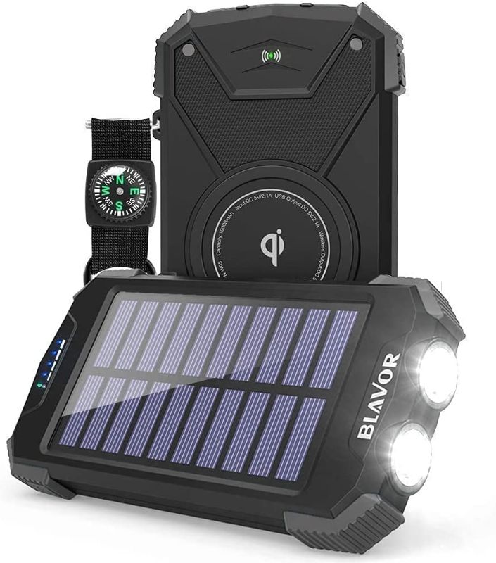 Photo 1 of 10,000mAh Solar Phone Charger with Dual Flashlight Set of Two (BLUE
 and Black)
