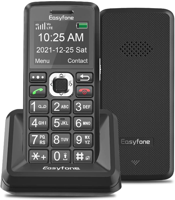 Photo 1 of Easyfone T200 4G Unlocked Big Button Basic Feature Cell Phone, Easy-to-Use Mobile Phone for Elderly and Kids with SOS Button, Hearing Aid Compatible and Charging Dock, FCC/IC Certified (Black)
