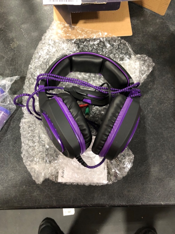 Photo 2 of Anivia AH28 Gaming Headset Noise Isolating Over Ear Headphones with Mic, Volume Control, Bass Surround, Soft Memory Earmuffs for Xbox One PS4 PC Laptop Mac Phones Nintendo Switch Games-Black Purple

