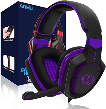 Photo 1 of Anivia AH28 Gaming Headset Noise Isolating Over Ear Headphones with Mic, Volume Control, Bass Surround, Soft Memory Earmuffs for Xbox One PS4 PC Laptop Mac Phones Nintendo Switch Games-Black Purple
