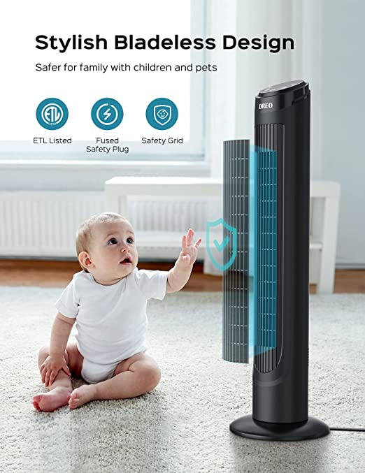Photo 1 of Dreo Cruiser Pro Tower Fan 90° Oscillating Fans with Remote, Quiet Cooling,12 Modes, 12H Timer, Space-Saving, LED Display with Touch Control, 40” Portable Floor Bladeless Fan for Bedroom Home Office