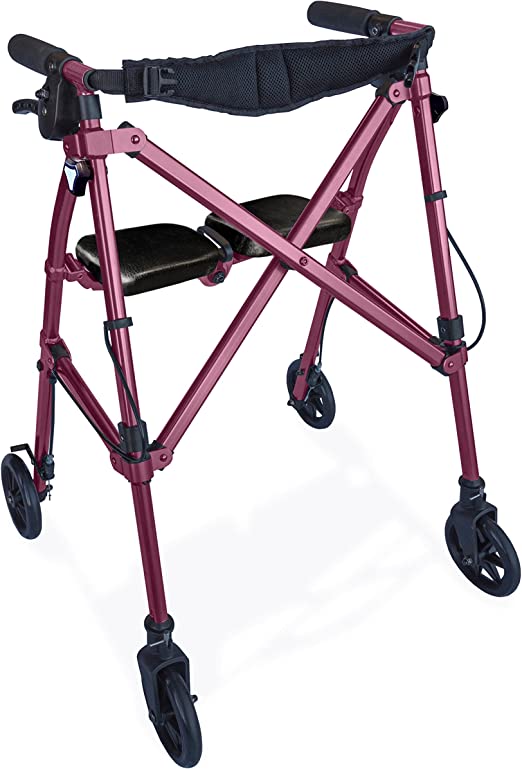 Photo 1 of Able Life Space Saver Rollator, Lightweight Folding Mobility Rolling Walker for Seniors and Adults, 6-inch Wheels, Locking Brakes, and Padded Seat with Backrest, Regal Rose