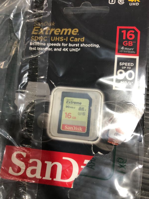 Photo 2 of SanDisk 16GB Extreme SDHC UHS-I Memory Card - 90MB/s, C10, U3, V30, 4K UHD, SD Card - SDSDXNE-016G-GNCIN