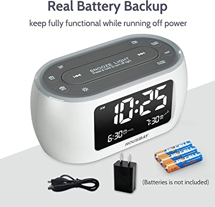 Photo 1 of Housbay Glow Small Alarm Clock Radio for Bedrooms with 7 Color Night Light, Dual Alarm, Dimmer, USB Charger, Battery Backup, Nap Timer, FM Radio with Auto-Off Timer for Bedside?White?