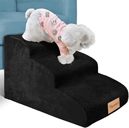 Photo 1 of 3 Tiers Foam Dog Ramps/Steps,Non-Slip Dog Steps,Extra Wide Deep Dog Stairs,High Density Foam Pet Stairs/Ladder,Best for Older Dogs,Cats,Small Pets,with Dog Rope Toy,Black
