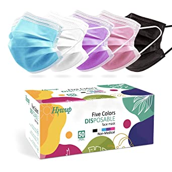 Photo 1 of 10 BOXES!! HIWUP COLORED DISPOSABLE FACE MASKS 50 PACK, PFE 99% FACE MASK SUITABLE FOR ADULTS AND TEENS - Colors May Vary
