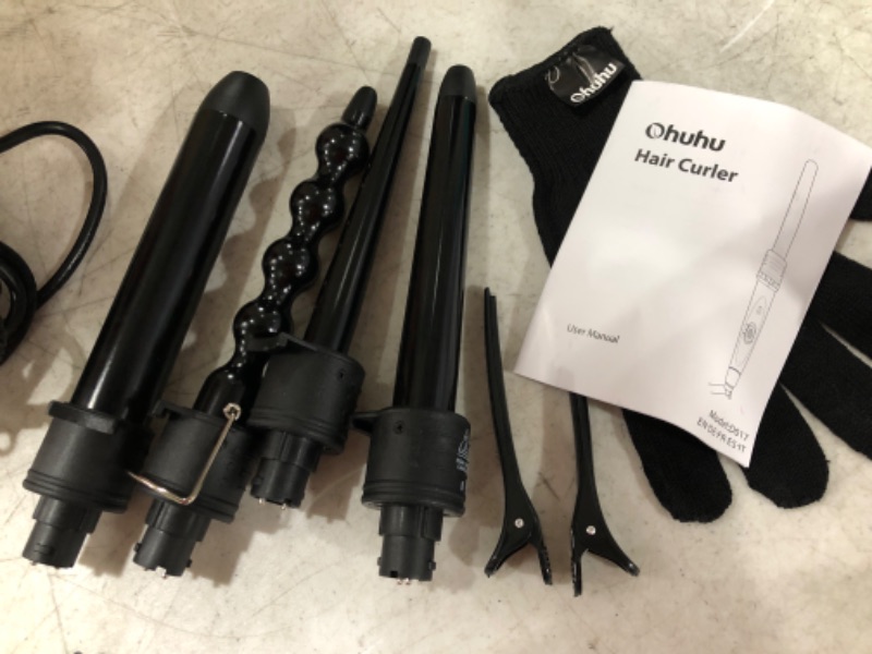 Photo 2 of 5 in 1 Curling Iron Wand Set, Ohuhu Upgrade Curling Wand 5Pcs 0.35 to 1.25 Inch Interchangeable Ceramic Barrel Heat Protective Glove, Dual Voltage Hair Curler, Black, Mother's Day Gift
