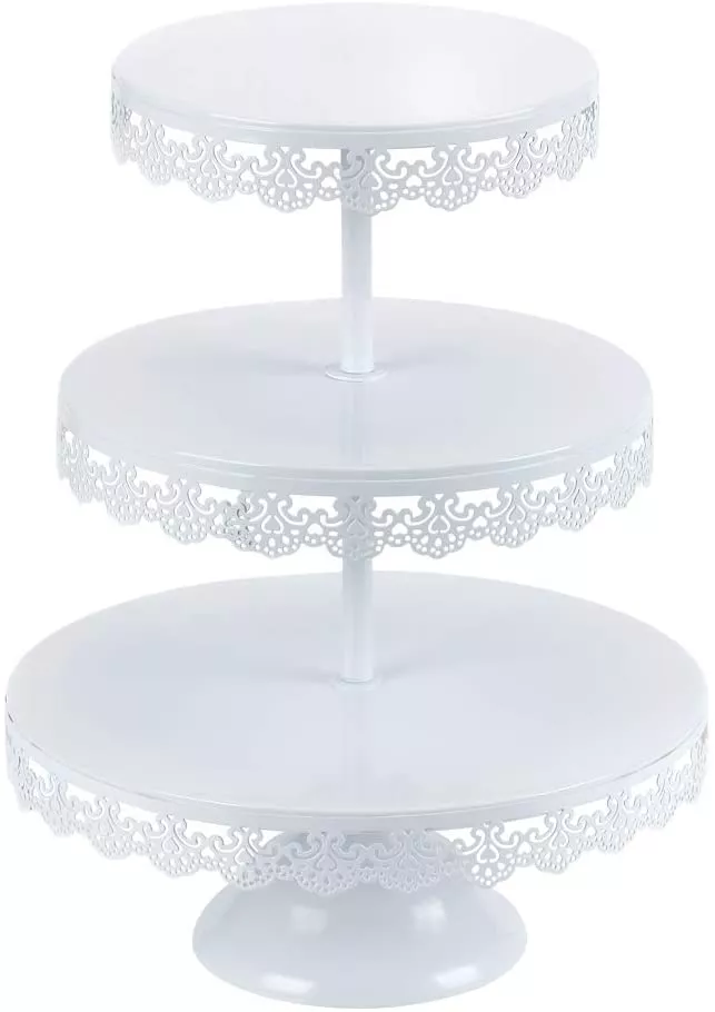 Photo 1 of VILAVITA Round Iron Cupcake Stand with Dessert Tower, Cupcake Stand for Wedding Birthday Party Celebration (3-Tier White)
