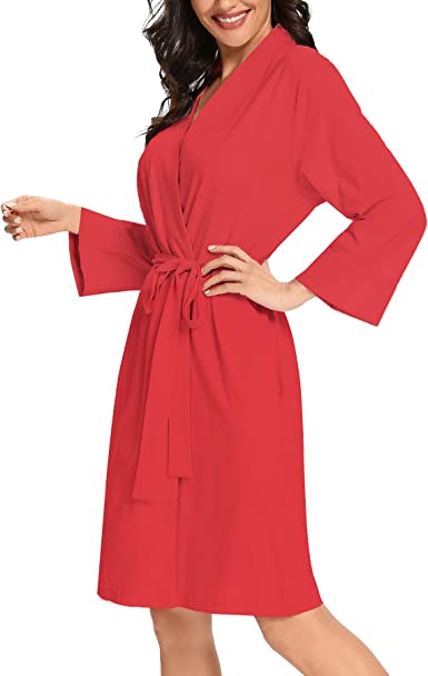 Photo 1 of MZROCR Cotton Robes for Women Lightweight Knee length Bath Robe Female Kimono Spa Knit Bathrobe Ladies Soft Loungewear with Pockets, XXL