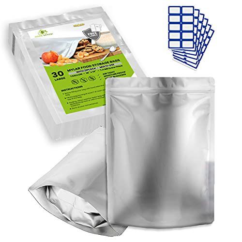 Photo 1 of 30 Mylar Bags for Food Storage - Extra Thick 7 mil mylar bags - 10"x15" 1 Gallon Mylar Bags 1 Gallon - Resealable Mylar Bags - Large Mylar Bags for Long Term Food Storage bags - Mylar ziplock bags
