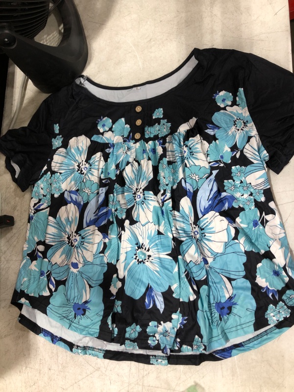 Photo 1 of Women's Casual Floral Print Short Sleeve Shirt, 3XL