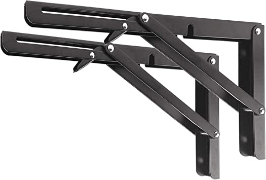 Photo 1 of Folding Shelf Brackets - Heavy Duty Metal Collapsible Shelf Bracket for Bench Table, Shelf Hinge Wall Mounted Space Saving DIY Bracket, Max Load: 150 lb 2 PCS (16 Inch, Black)
