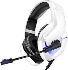 Photo 1 of INHANDA White Gaming Headset for PC PS4 PS5 Xbox One Controller, Wired Over-Ear Headphone with Noise Canceling Microphone, RGB LED Light, Bass Surround Sound
