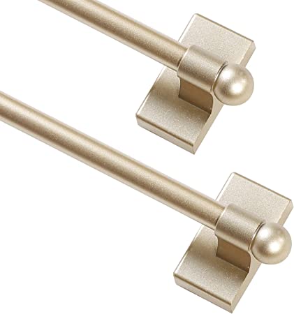 Photo 1 of 4 Pack Magnetic Curtain Rods for Metal Doors 5/8" Multi-Use Versatile Adjustable Appliance Magnetic Rod Extends from 16 inch to 28 inch Magnetic Cafe Curtain Rod, Champaign Gold, 4 Pack
