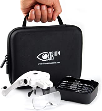 Photo 1 of Vision Aid Magnifying Glasses with LED Light, 5 Lenses, Headband, Storage Case | Hands Free Lighted Head Mount Magnifier for Hobby Crafts Macular Degeneration Cross Stitch Diamond Painting Close Work
