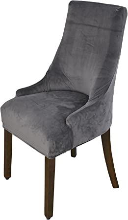 Photo 1 of BOGUANG Velvet Tufted Wingback Chair Cover Slipcovers,Stretch Fit Dining Chair Covers,Reusable Washable Soft Spandex Sloping Armchair Cover (Dark Grey,Set of 2)
