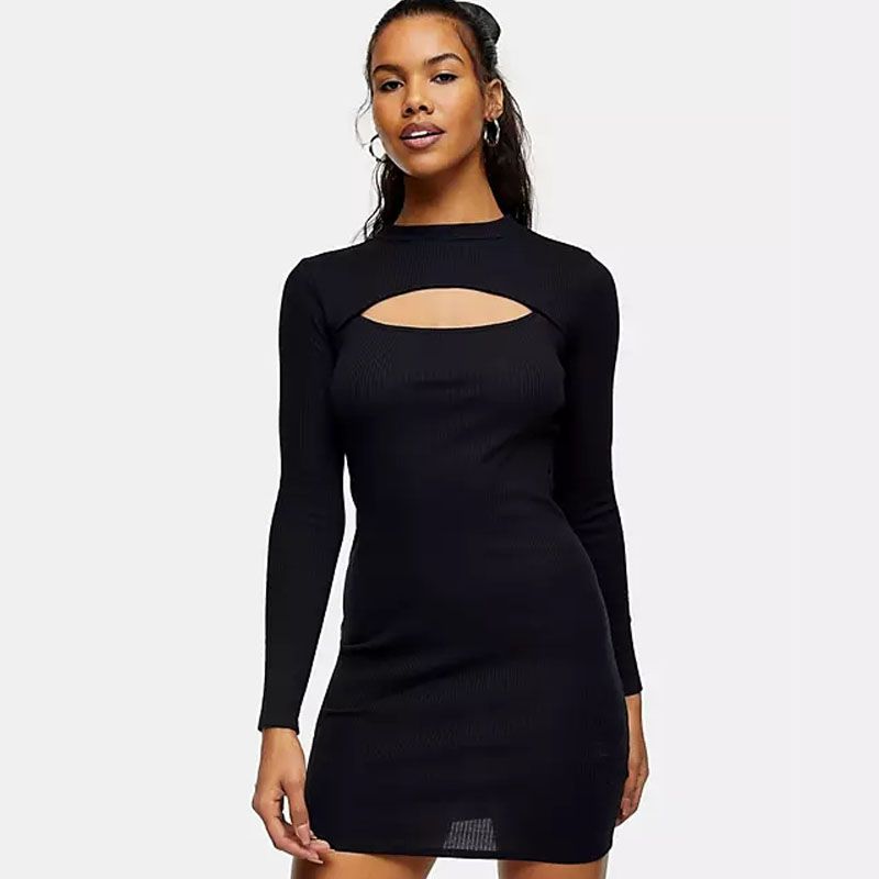 Photo 1 of Women long sleeve front cut out neck mini dress, Large