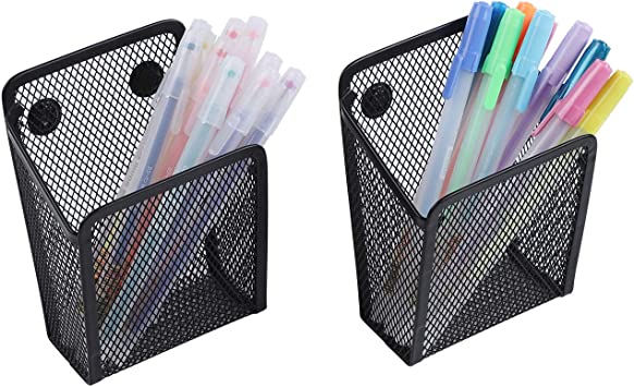 Photo 1 of Hioffice 2 Pack Magnetic Pencil Holder, Mesh Storage Basket Organizer with Extra Strong Magnet for Refrigerator, Whiteboard, Locker Accessories, Office Supplies Organizers
