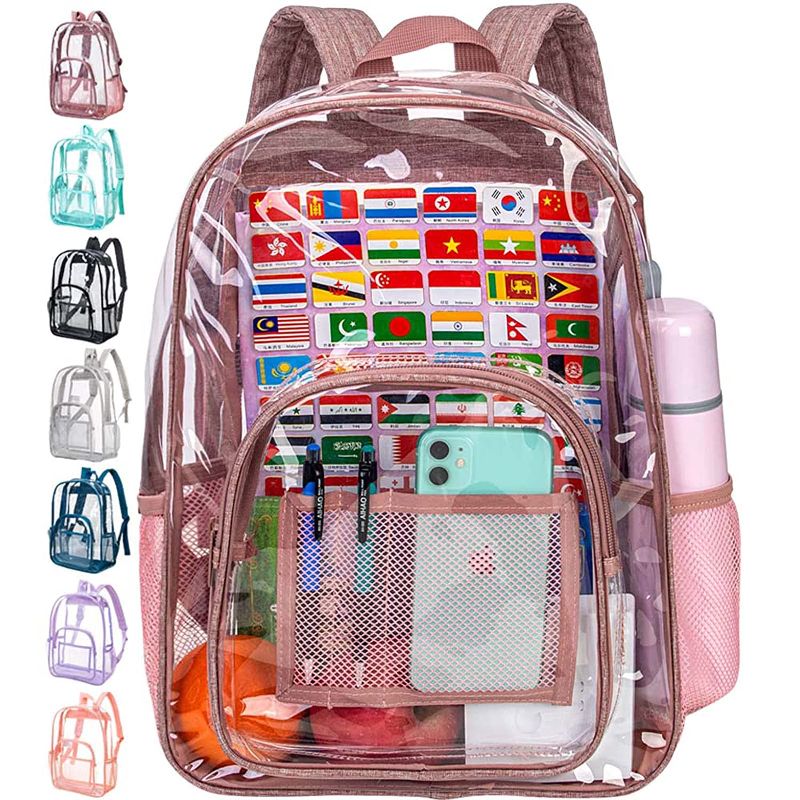 Photo 1 of Clear Backpack, Transparent Bookbag Heavy Duty See Through School Bag Stadium - Pink
