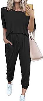 Photo 1 of PRETTYGARDEN Women's Two Piece Outfit Short Sleeve Pullover with Drawstring Long Pants Tracksuit Jogger Set,Large