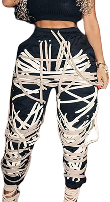 Photo 1 of Aurlust Women's Casual Loose Straps Drawstring Jogger Tapered Strings Bandage Hip Hop Sweatpants Trousers, 2XL