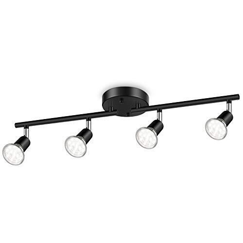 Photo 1 of Ascher 4-Light LED Track Lighting Kit, Flexibly Rotatable Light Heads, 4 Way Ceiling Spotlight Black Finish, Including 4 GU10 LED Bulbs (4W 400LM Warm White 2700K)
