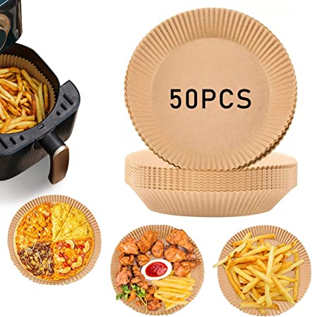 Photo 1 of 50PCS Air Fryer Disposable Paper Liners, 6.3In Air Fryer Parchment Paper Round Oil-proof Water-proof Non-stick, Perfect for Air Fryer Microwave Oven (6.3IN-50pcs, Natural)
