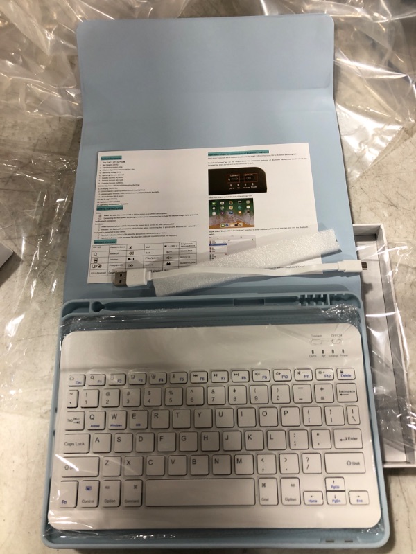 Photo 2 of KenKe Keyboard Case for iPad 9th Generation (2021) / 8th Gen (2020) / 7th Gen (2019) 10.2 Inch with Built-in Pencil Holder, Detachable Wireless Bluetooth Keyboard Stand ipad 10.2 inch case, White ice
