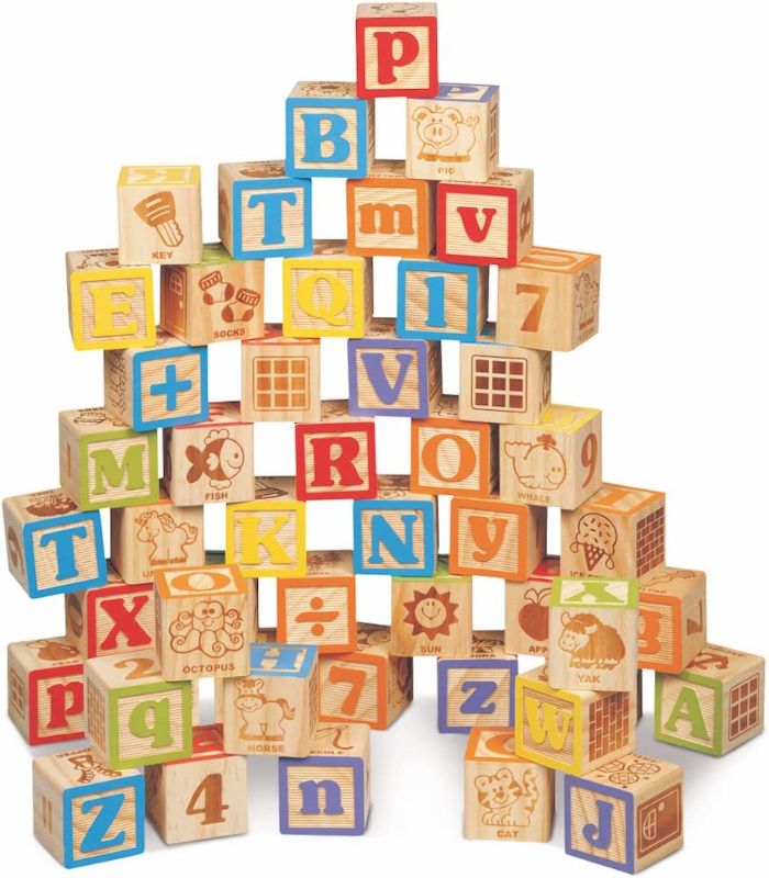 Photo 1 of Maxim Deluxe Wooden ABC Blocks. Extra-Large Engraved Baby Alphabet Letters, Counting & Building Block Set
