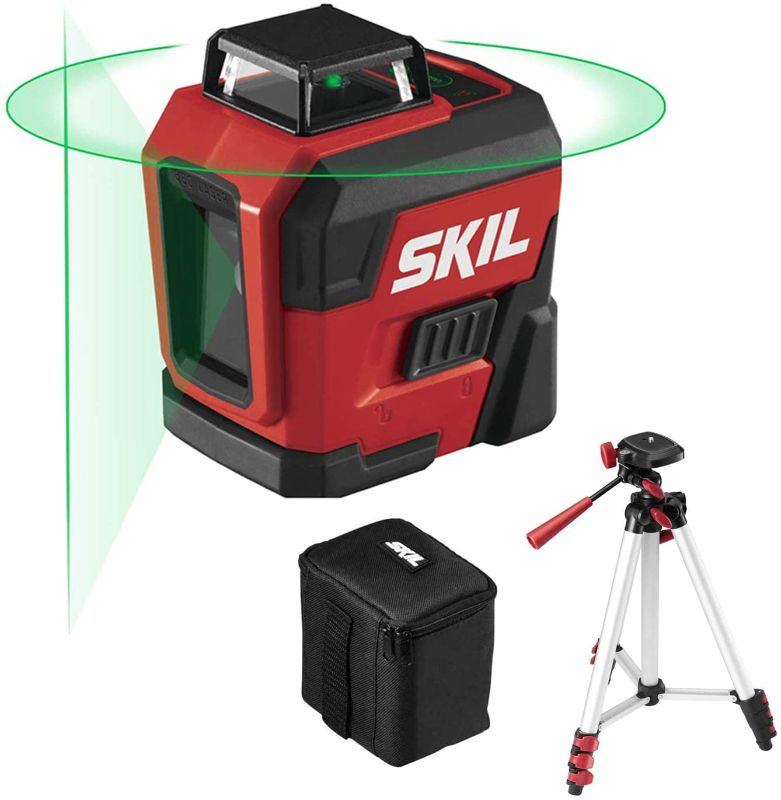 Photo 1 of SKIL 100ft. 360° Green Self-Leveling Cross Line Laser Level with Horizontal and Vertical Lines Rechargeable Lithium Battery with USB Charging Port, Compact Tripod & Carry Bag Included - LL9322G-01
