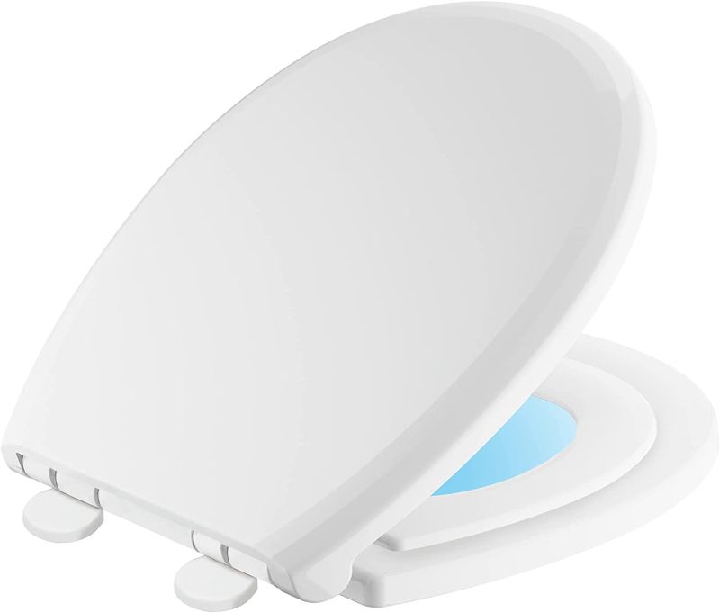 Photo 1 of Delta Faucet Sanborne Slow Close Round Toilet Seat with Built In Child Seat, Nightlight Toilet Seat, Soft Close Toilet Seat Round, Toilet Seat Slow Close, White 823902-N-WH