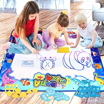 Photo 1 of Adsoner Water Magic Mat, Aqua Drawing Magic Mat, Water Painting Doodle Mat with 4 Magic Pens Developmental Educational Toys for Toddlers Kids (40 X 32 Inches)
