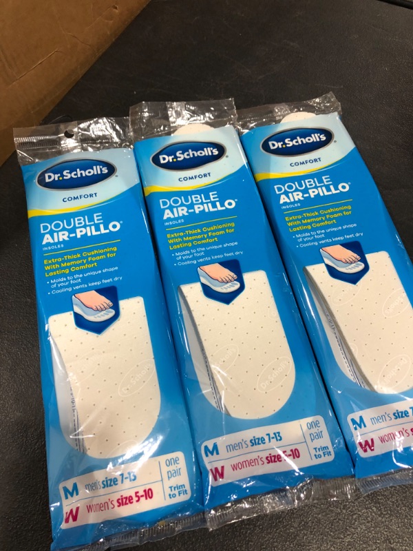 Photo 2 of 3 Pack - Dr. Scholl’s Comfort Double Air-Pillo Insoles, Men’s Size 7-13, Women’s Size 5-10 , 1 Pair