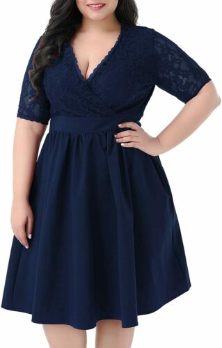 Photo 1 of Nemidor Women's Half Sleeves V-Neckline Lace Top Plus Size Cocktail Party Swing, Size 22