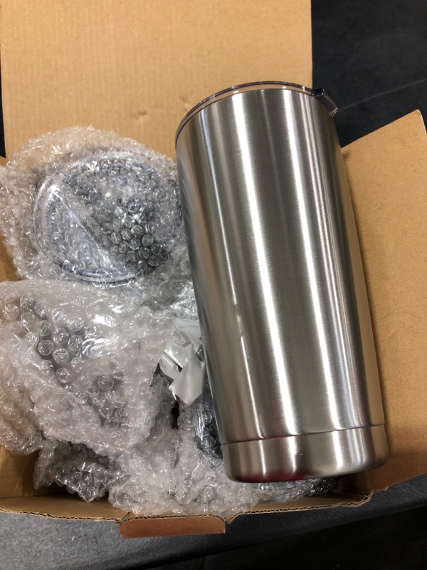 Photo 2 of 4 Pack Travel Tumblers, 20 Oz Stainless Steel Tumblers with Lids Straws, Double Wall Vacuum Insulated Travel Tumblers, Powder Coated Insulated Coffee Cup for Hot and Cold Drinks, Silver
