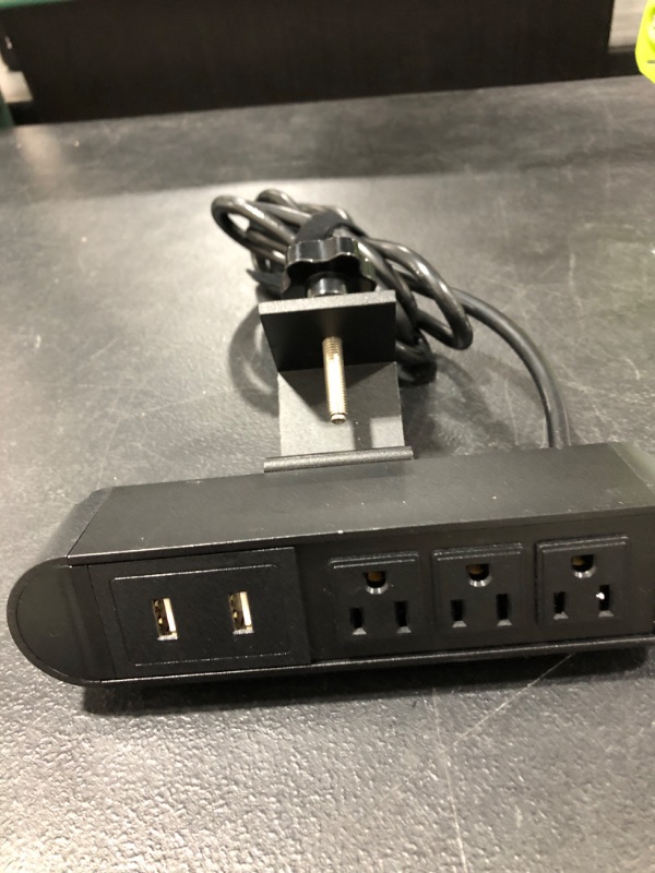 Photo 1 of 3 Outlet Desk Clamp Power Strip with USB Ports, Desktop Power Strip Surge Protector 1200J. Desk Mount Charging Power Station, on Desk Edge Power Outlet 125V 12A 1500W.
